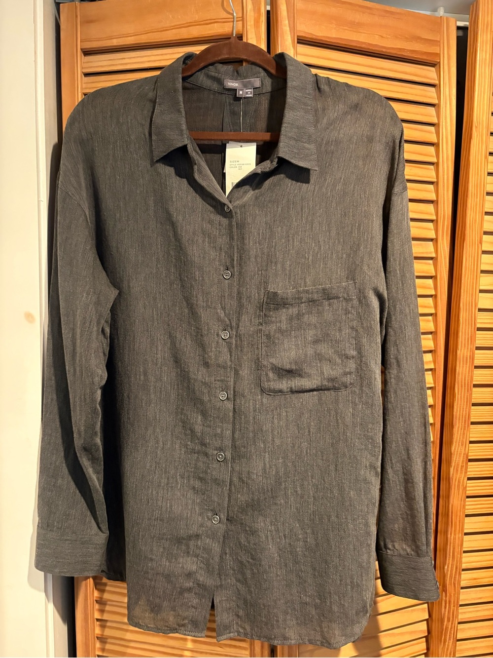 NWT Vince Gray Cotton Wool Blend Oversized Long Sleeve Button Down Shirt Med